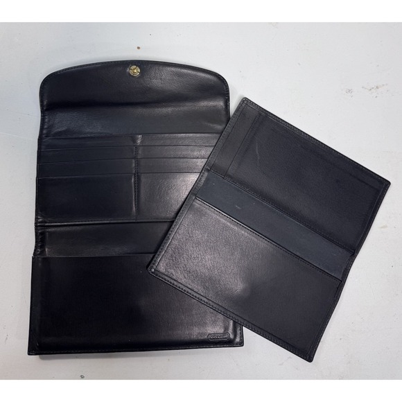 VTG Coach Wallet Black Leather Long Slim Card Organizer Checkbook Insert - Picture 5 of 16